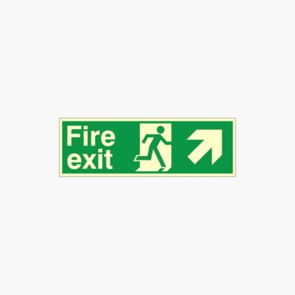 Arrow Up Right Fire Exit Photoluminescent Sign 400mm x 150mm