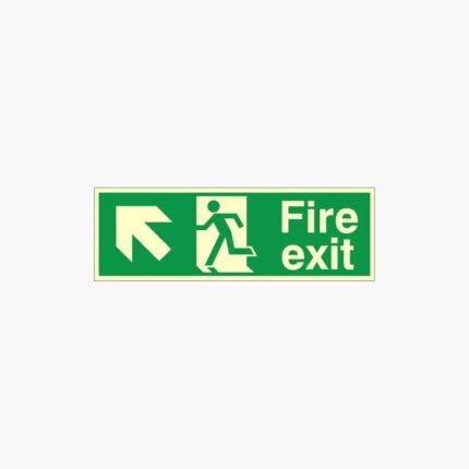 Arrow Up Left Fire Exit Photoluminescent Sign 400mm x 150mm