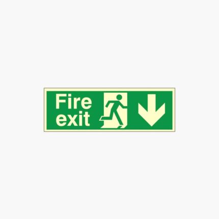Arrow Down Fire Exit Photoluminescent Sign 400mm x 150mm
