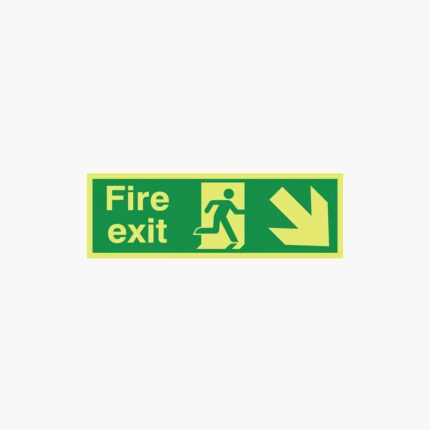 Arrow Down Right Fire Exit Photoluminescent Sign 400mm x 150mm